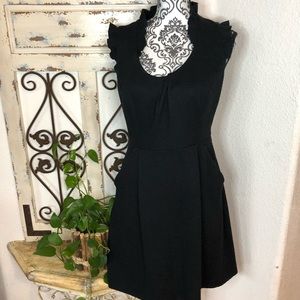 Tabitha black textured ruffle neckline midi dress